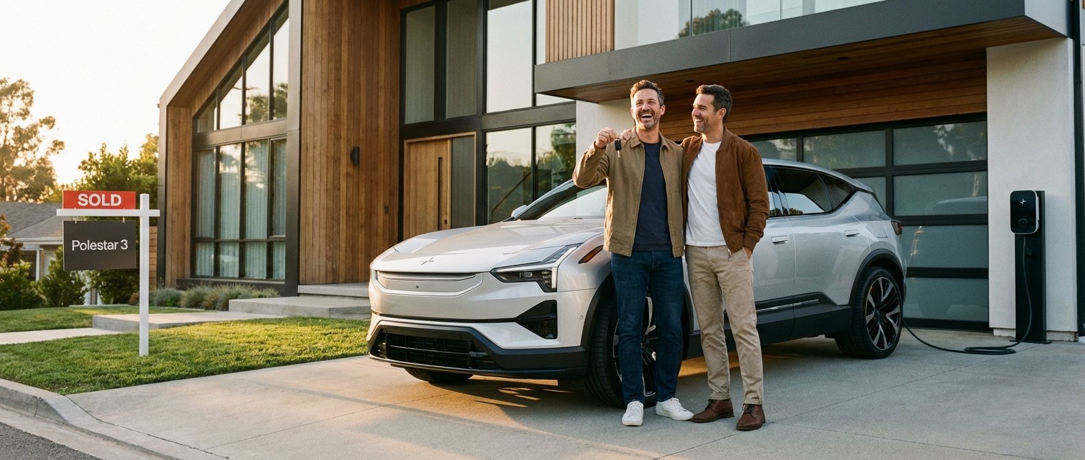 Couple heureux avec leur nouveau véhicule électrique achete grace a la prime conversion