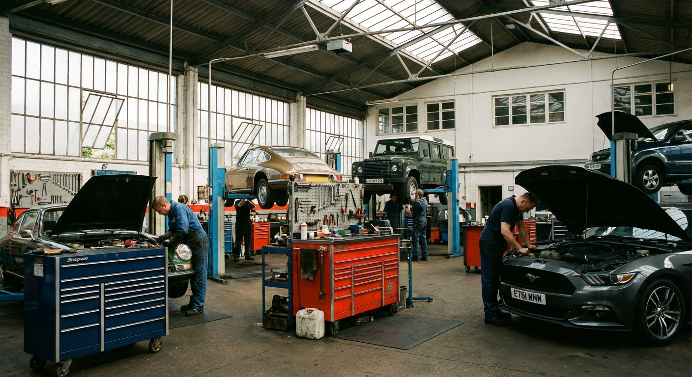 Atelier mecanique avec voitures en reparation