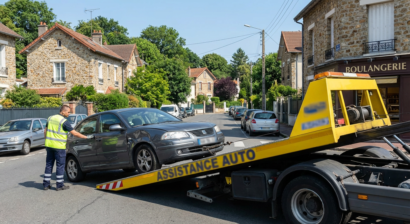 Depanneuse chargeant une voiture accidentee pour enlevement