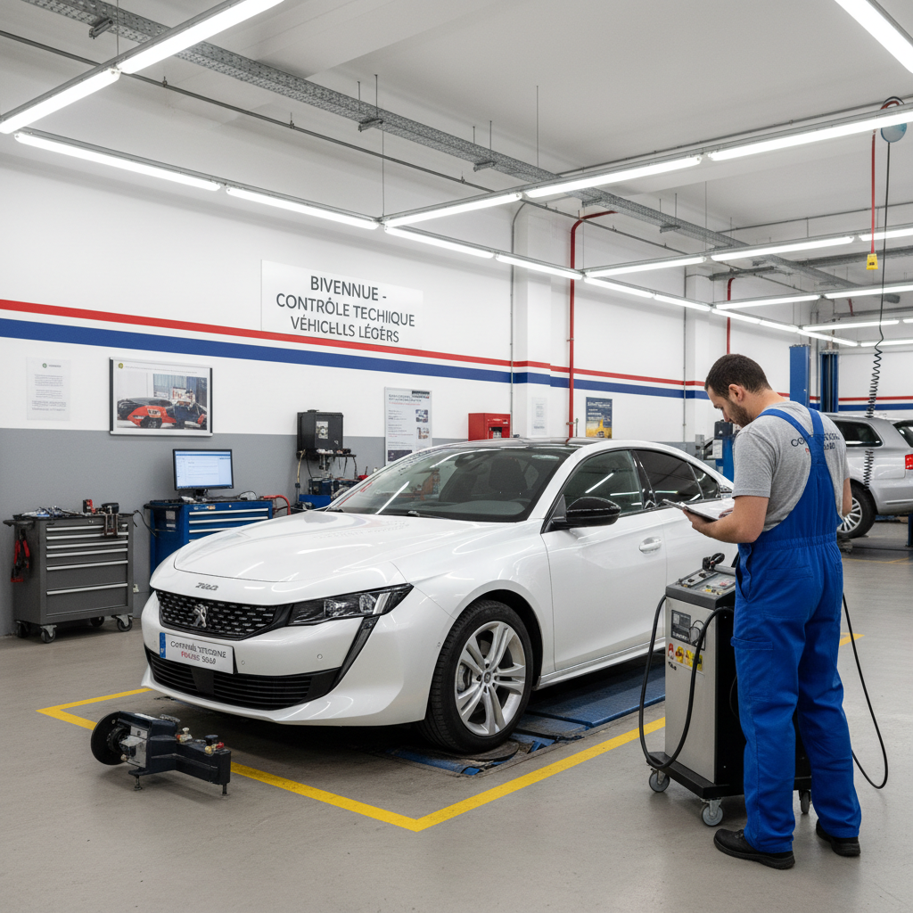 Voiture en cours d’inspection au centre de contrôle technique