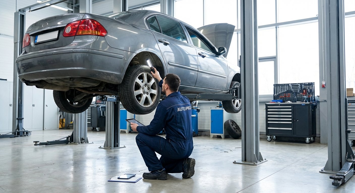 Mécanicien inspectant un véhicule d'occasion avant la vente