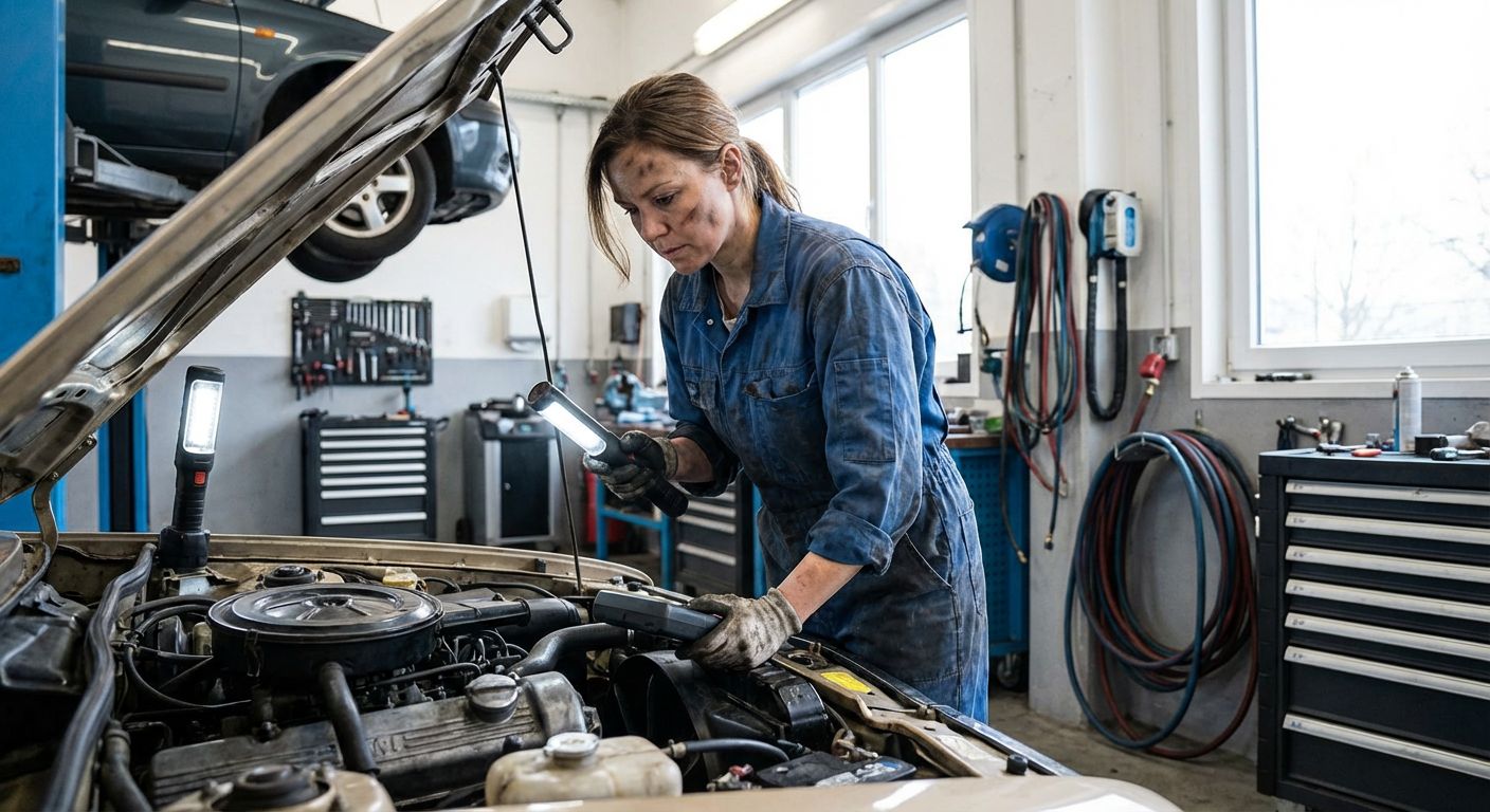 Mécanicien inspectant un véhicule avant rachat professionnel