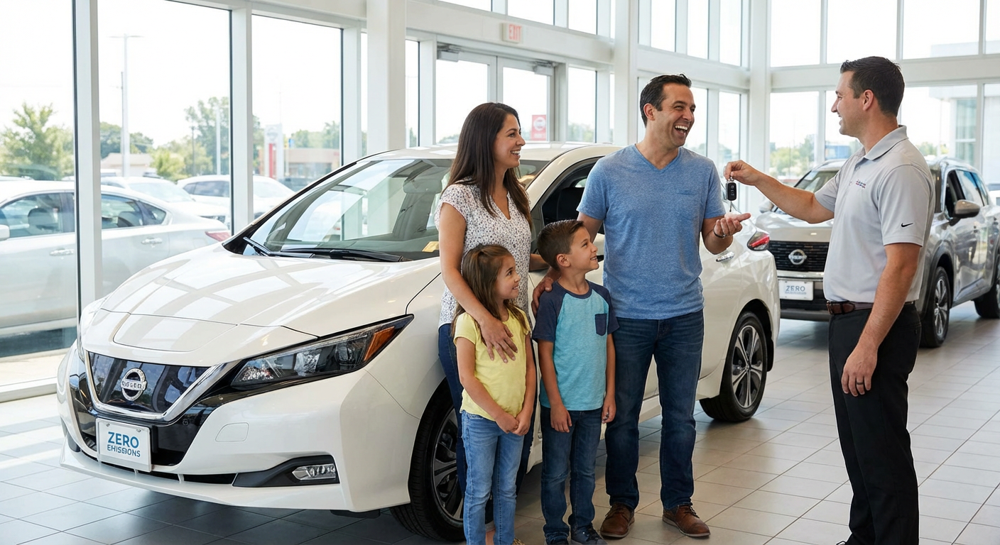 Famille recevant cles voiture ecologique concession
