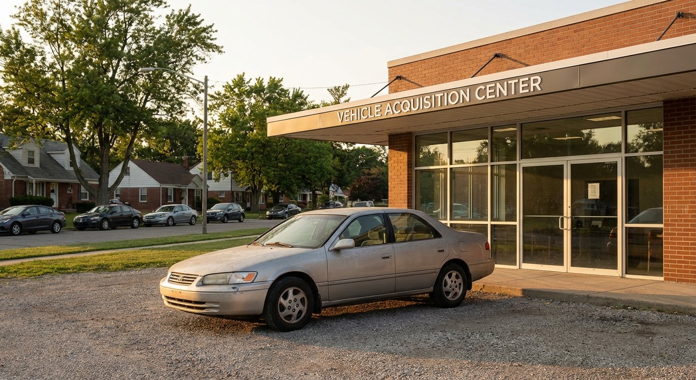 Voiture occasion devant centre de rachat professionnel