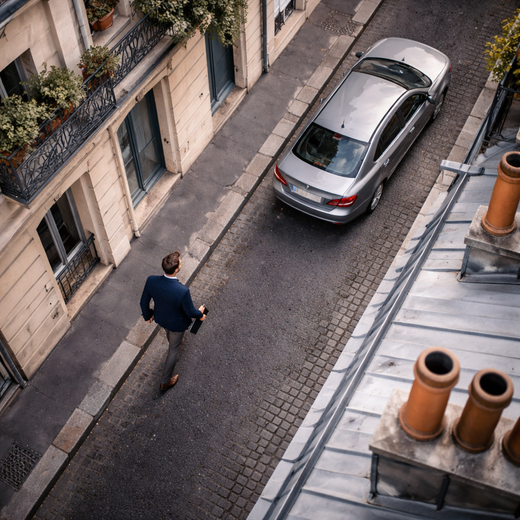 vente-paris-expert-approche-voiture-rue-etroite-vue-aerienne